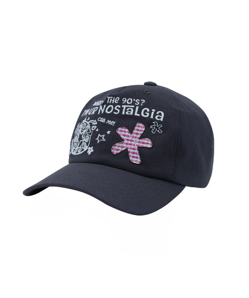 FLOWER APPLIQUE CAMP CAP NAVY
