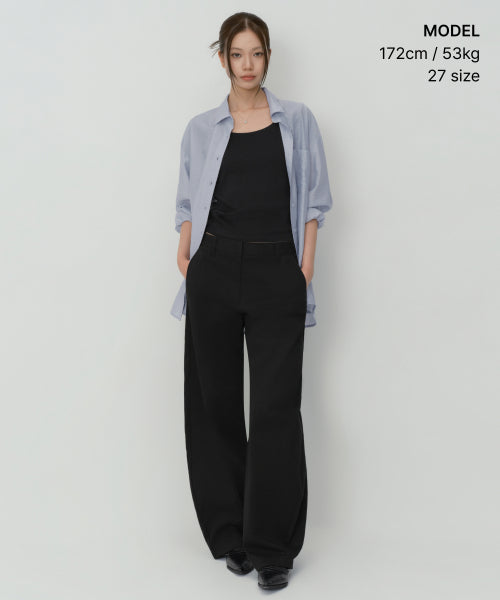 WOMENS SOLID CP CURVED CHINO PANTS #韓韶禧同款! - 4 COLORS BLACK