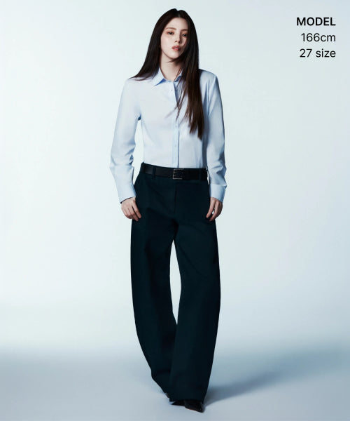 WOMENS SOLID CP CURVED CHINO PANTS #韓韶禧同款! - 4 COLORS NAVY