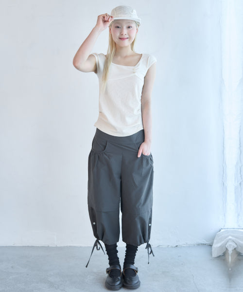 POCKET SHIRRING CAPRI PANTS - 2 COLORS CHARCOAL