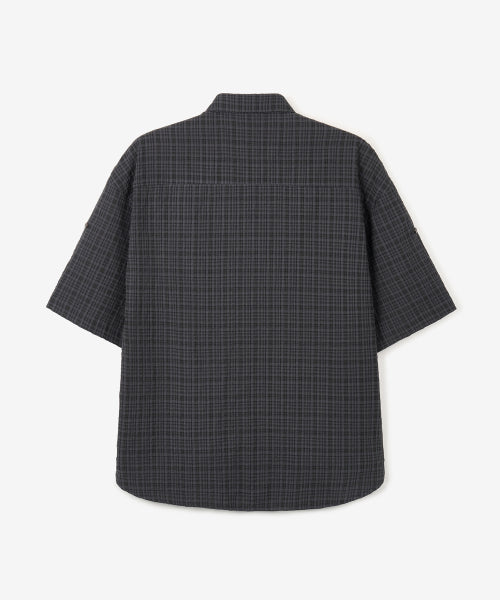 ROLL-UP TWO POCKET CHECK HALF SHIRT BLACK