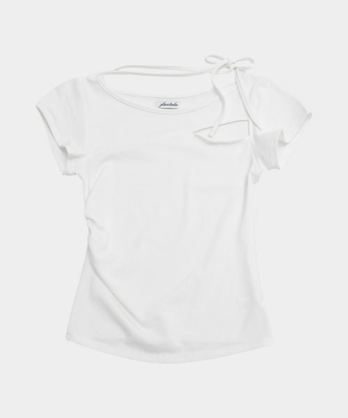 UNBALANCED SHIRRING STRAP SEMI CROP SHORT SLEEVE TEE - 3 COLORS CHARCOAL