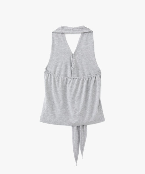 POEV KNOTTED HALTER NECK SLEEVELESS TOP - 2 COLORS MELANGE GREY