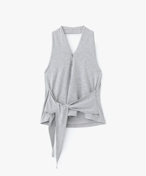 POEV KNOTTED HALTER NECK SLEEVELESS TOP - 2 COLORS MELANGE GREY