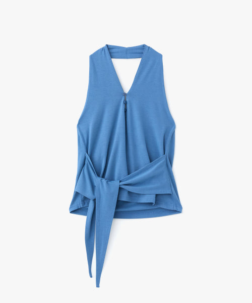 POEV KNOTTED HALTER NECK SLEEVELESS TOP - 2 COLORS BLUE
