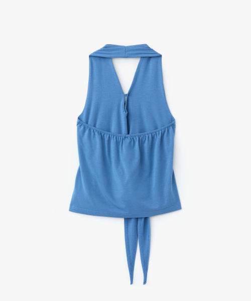 POEV KNOTTED HALTER NECK SLEEVELESS TOP - 2 COLORS BLUE