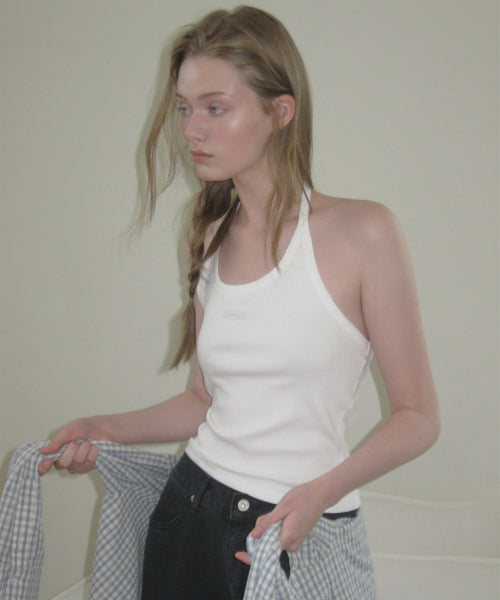 LETTER FROM MOON LETTERS LABEL HALTER TOP - 6 COLORS WHITE