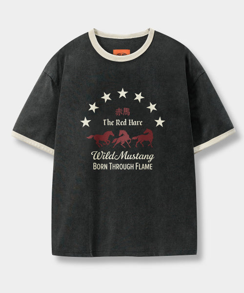 VLAD VINTAGE MUSTANG RINGER TEE CHARCOAL