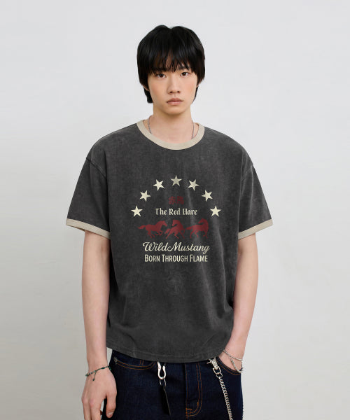 VLAD VINTAGE MUSTANG RINGER TEE CHARCOAL