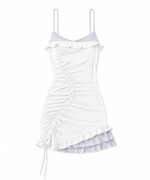 SHIRRING DRESS - 2 COLORS WHITE