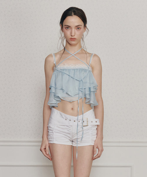 PAINORPLEASURE MERMAID FRILL TOP - 4 COLORS BLUE