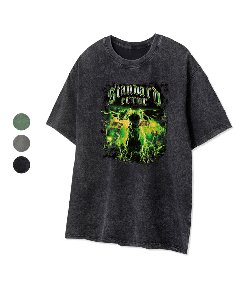 VINTAGE NEON LIGHTNING CRACK PIGMENT SHORT SLEEVE TEE - 3 COLORS BLACK