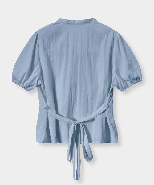 SOFT TIE BUTTON BLOUSE - 5 COLORS BLUE