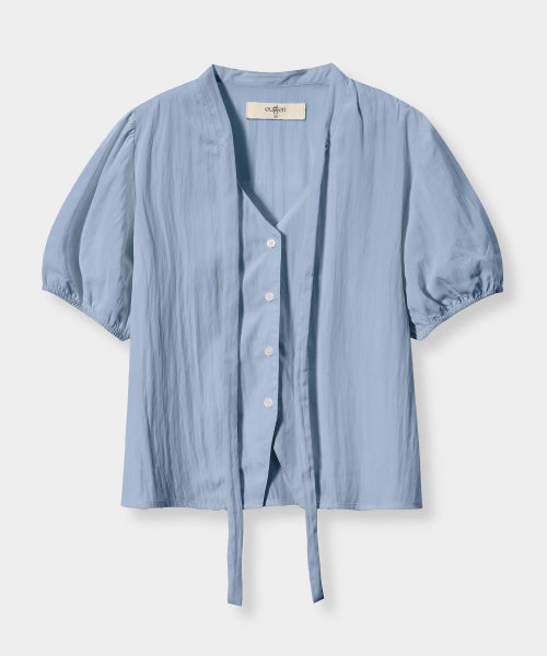 SOFT TIE BUTTON BLOUSE - 5 COLORS BLUE
