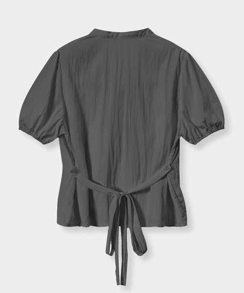 SOFT TIE BUTTON BLOUSE - 5 COLORS GREY