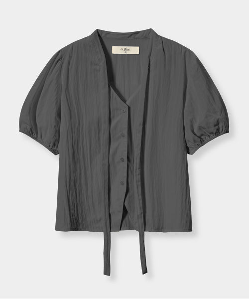 SOFT TIE BUTTON BLOUSE - 5 COLORS GREY