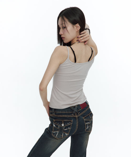LACE LAYERED SLEEVELESS TOP - 3 COLORS LAVENDER