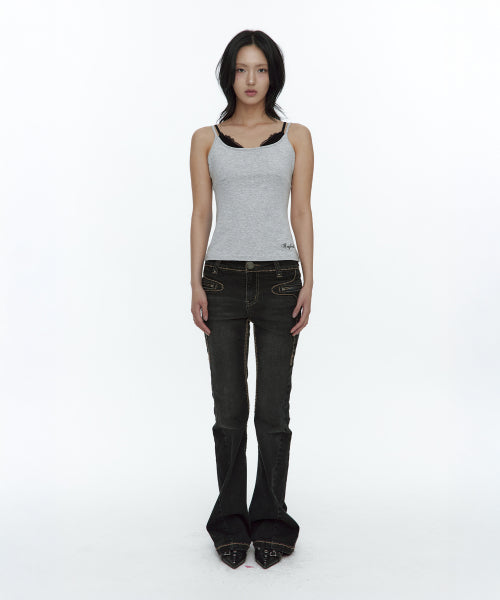 LACE LAYERED SLEEVELESS TOP - 3 COLORS GREY