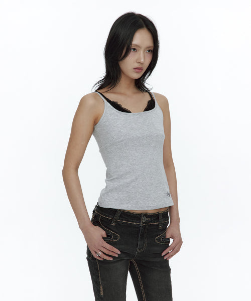 LACE LAYERED SLEEVELESS TOP - 3 COLORS GREY