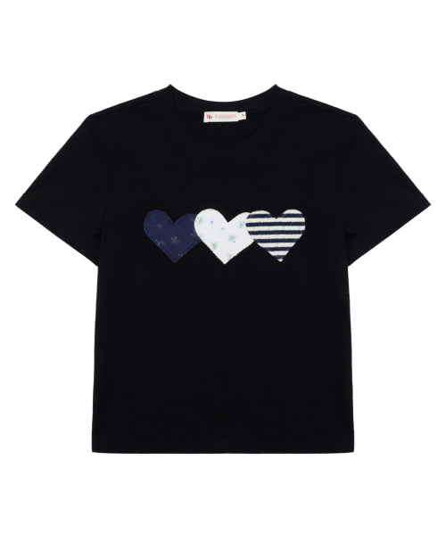 HEART PATCH COTTON T-SHIRT - 2 COLORS BLACK