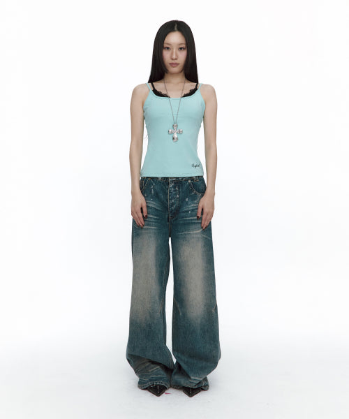 LACE LAYERED SLEEVELESS TOP - 3 COLORS MINT