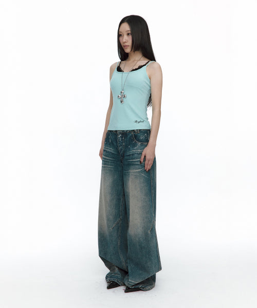 LACE LAYERED SLEEVELESS TOP - 3 COLORS MINT
