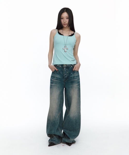 LACE LAYERED SLEEVELESS TOP - 3 COLORS MINT