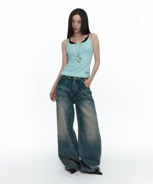 LACE LAYERED SLEEVELESS TOP - 3 COLORS MINT