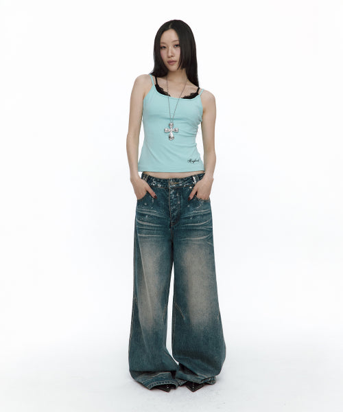 LACE LAYERED SLEEVELESS TOP - 3 COLORS MINT
