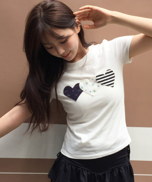 HEART PATCH COTTON T-SHIRT - 2 COLORS WHITE