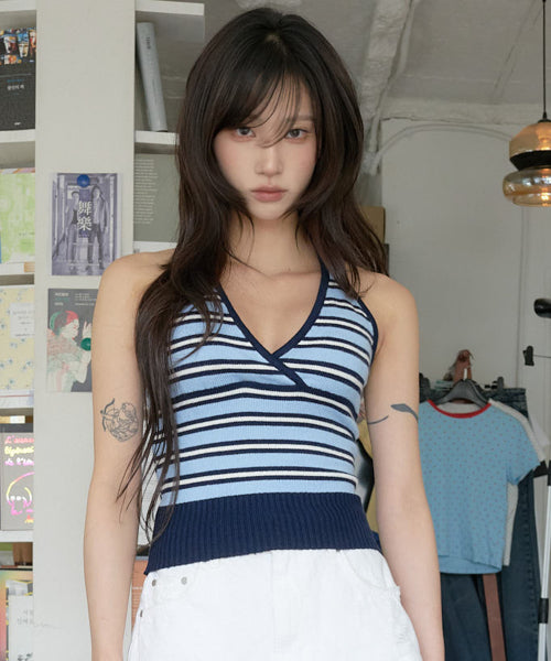 LARTIGENT L24 KNIT HALTER TOP - 4 COLORS BLUE