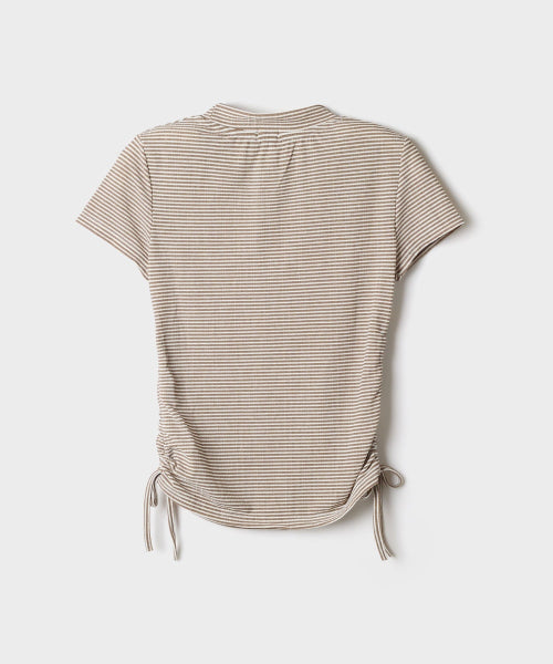 STRIPE SHIRRING SHORT SLEEVE TEE - 3 COLORS GREY