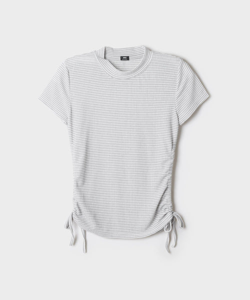 STRIPE SHIRRING SHORT SLEEVE TEE - 3 COLORS GREY