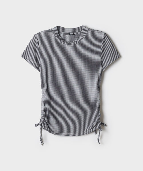 STRIPE SHIRRING SHORT SLEEVE TEE - 3 COLORS GREY