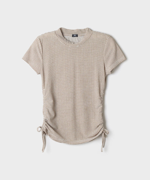 STRIPE SHIRRING SHORT SLEEVE TEE - 3 COLORS GREY
