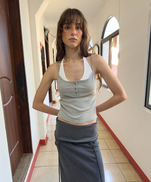 DIAGONAL HENLEY BUTTON CAMISOLE - 4 COLORS GREY