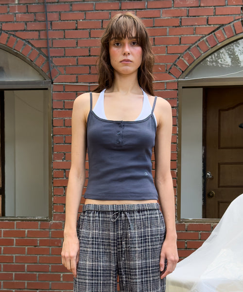 DIAGONAL HENLEY BUTTON CAMISOLE - 4 COLORS GREY