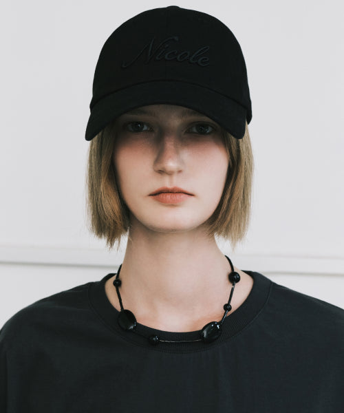 NICOLE LETTERING BALL CAP #徐睿知同款! - 9 COLORS BLACK