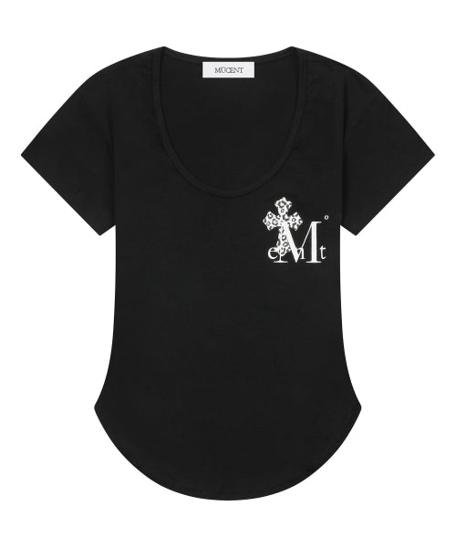 SAHARA LEOPARD CROSS LOGO U-NECK SHORT SLEEVE TEE - 2 COLORS BLACK