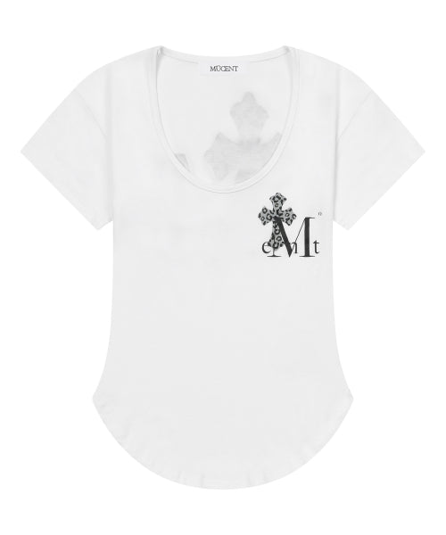 SAHARA LEOPARD CROSS LOGO U-NECK SHORT SLEEVE TEE - 2 COLORS BLACK