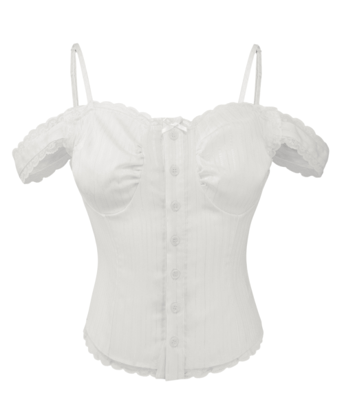 SWAN LACE RIBBON BLOUSE, WHITE - 2 COLORS WHITE