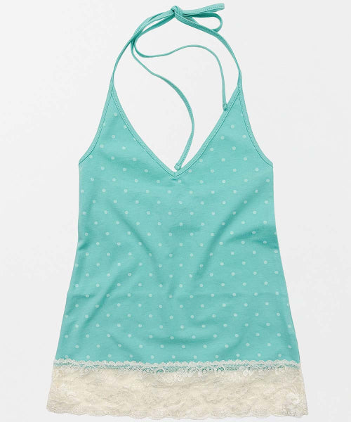DOT LACE HALTER TOP MIAMI BLUE