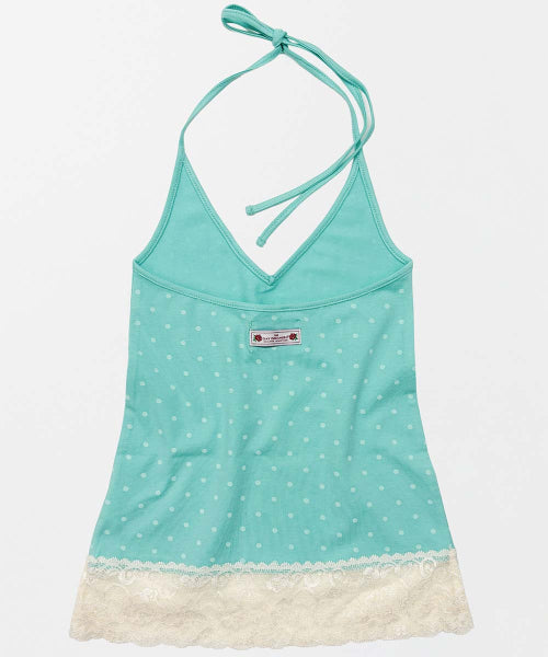 DOT LACE HALTER TOP MIAMI BLUE