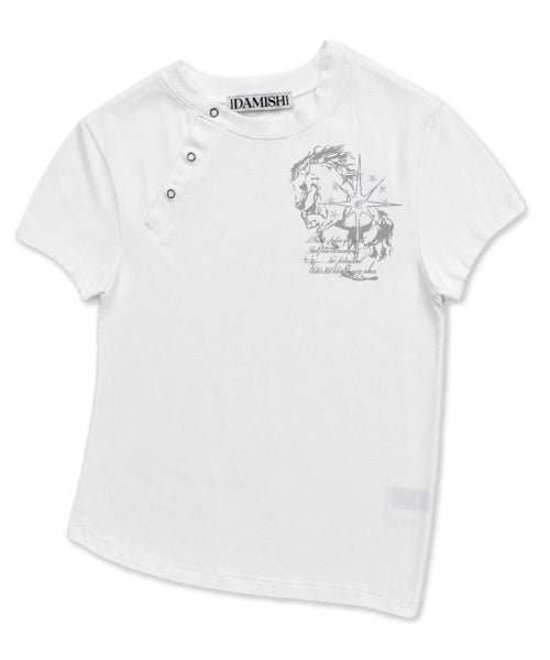 PONY GRAPHIC DIAGONAL BUTTON T-SHIRT - 2 COLORS IVORY