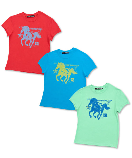 HORSE GRAPHIC PASTEL SLIM T-SHIRT - 3 COLORS RED