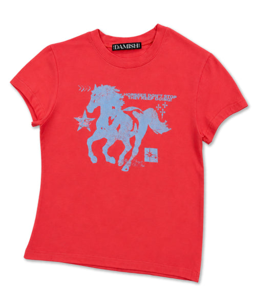 HORSE GRAPHIC PASTEL SLIM T-SHIRT - 3 COLORS RED