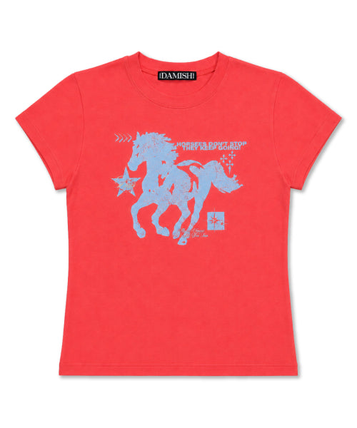 HORSE GRAPHIC PASTEL SLIM T-SHIRT - 3 COLORS RED