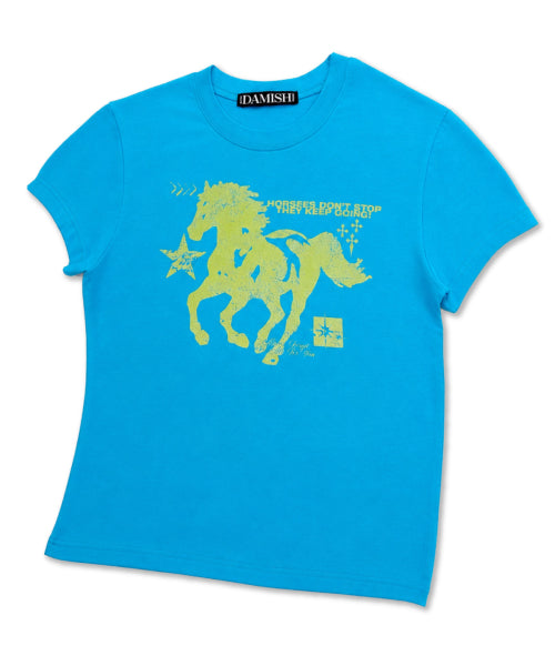 HORSE GRAPHIC PASTEL SLIM T-SHIRT - 3 COLORS BLUE