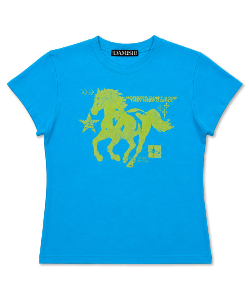 HORSE GRAPHIC PASTEL SLIM T-SHIRT - 3 COLORS BLUE
