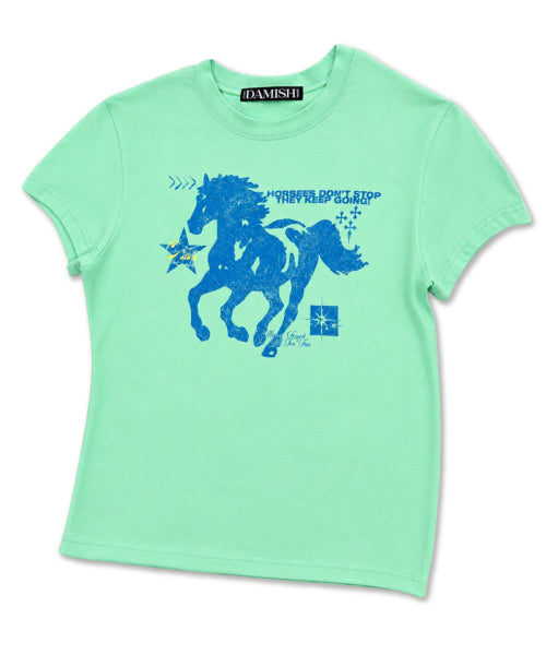 HORSE GRAPHIC PASTEL SLIM T-SHIRT - 3 COLORS MINT